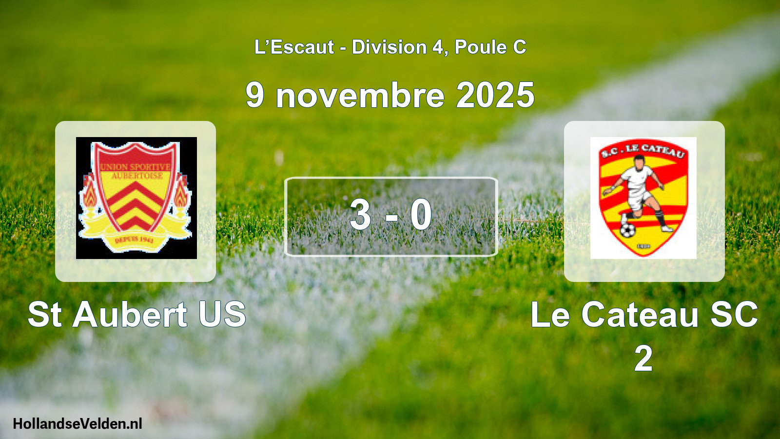 Match joué: St Aubert US - Le Cateau SC 2 3 - 0 (9 novembre 2025)