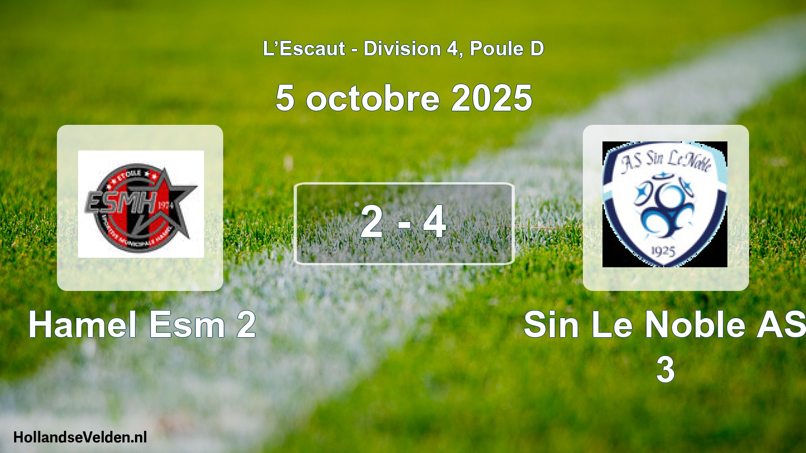 Gespeelde wedstrijd: Hamel Esm 2 - Sin Le Noble AS 3 2 - 4 (5 oktober 2025)