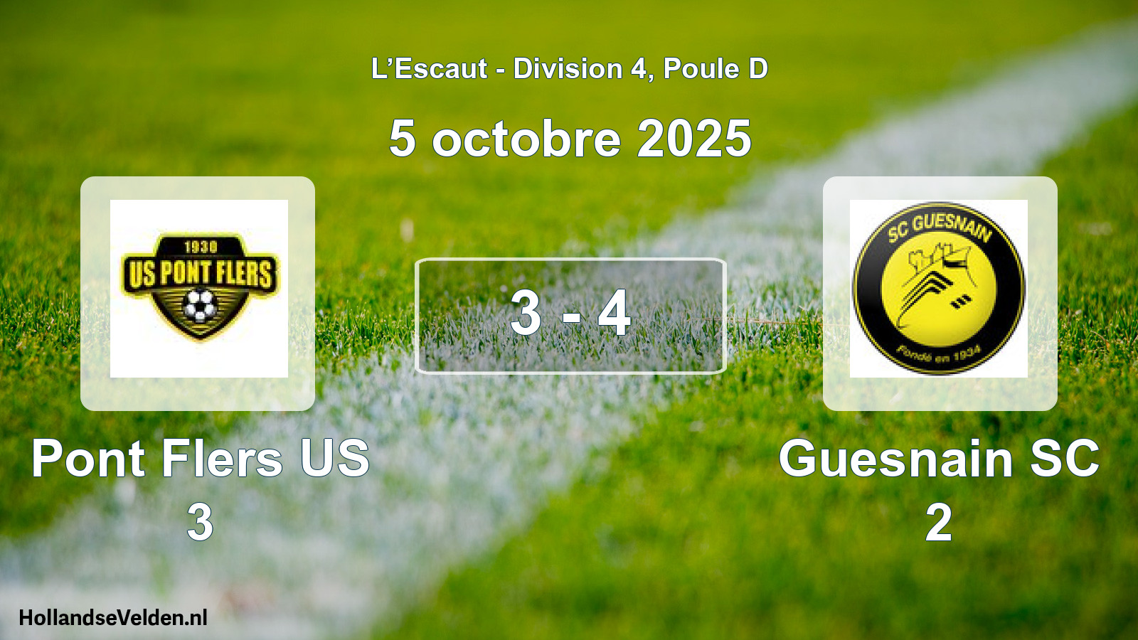 Match joué: Pont Flers US 3 - Guesnain SC 2 3 - 4 (5 octobre 2025)