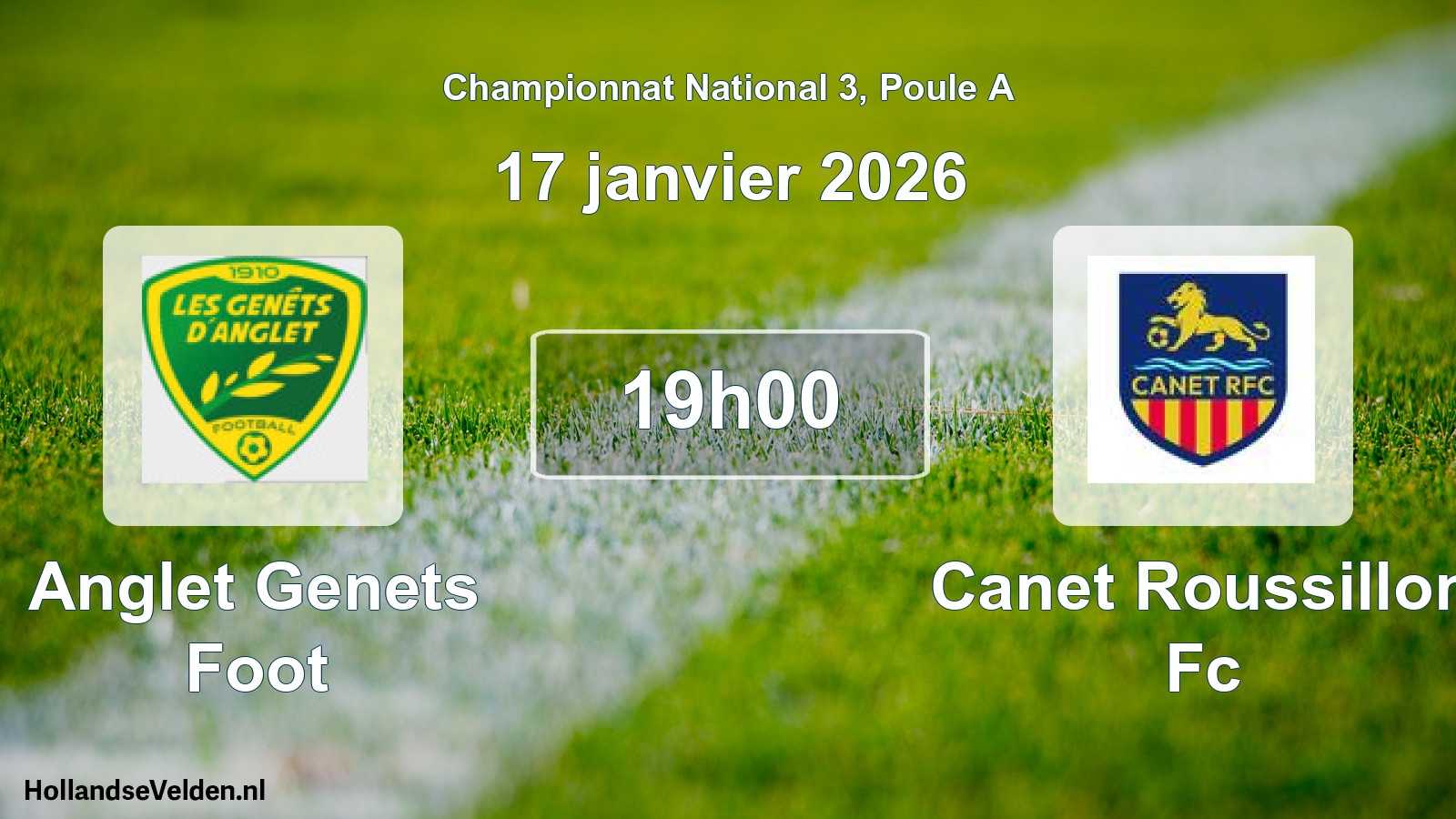 Geplande wedstrijd: Anglet Genets Foot - Canet Roussillon Fc (17 janvier 2026)