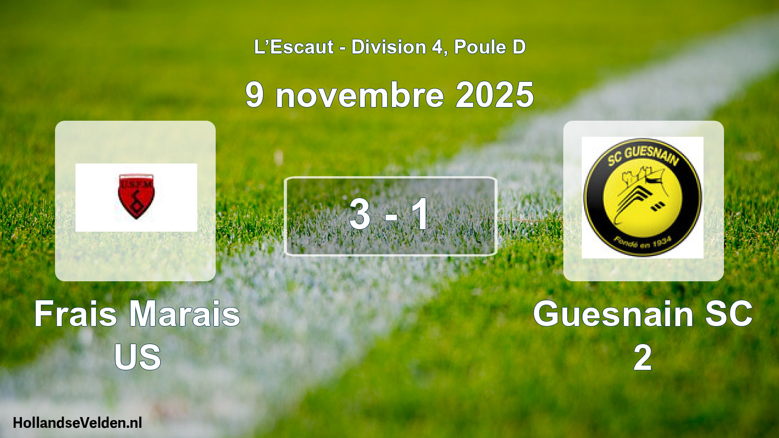 Match joué: Frais Marais US - Guesnain SC 2 3 - 1 (9 novembre 2025)