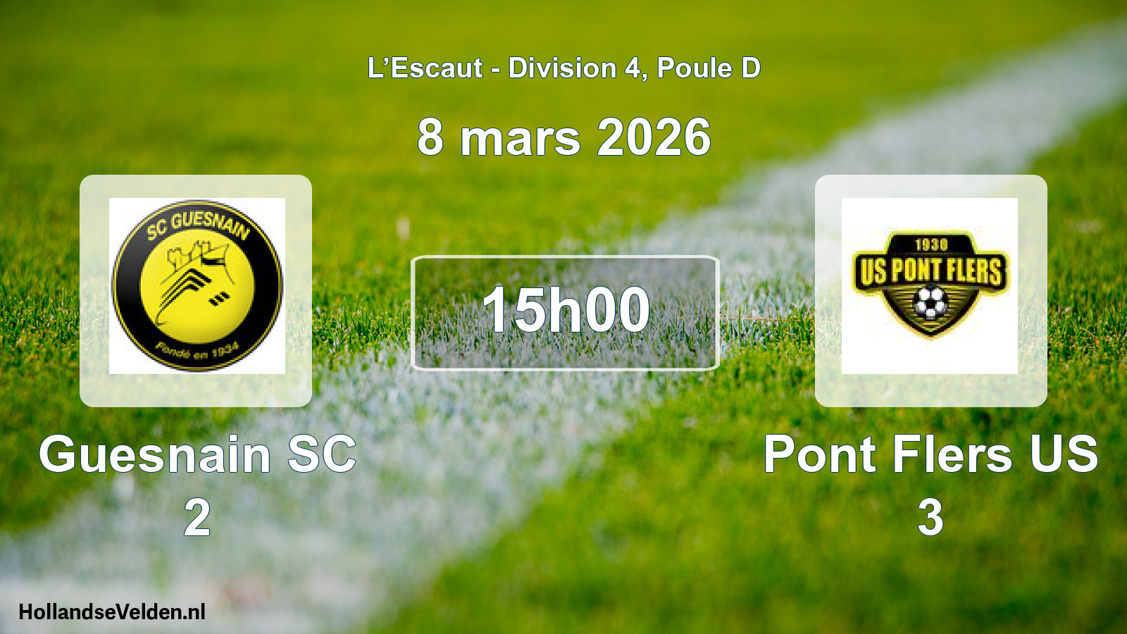 Match programmé: Guesnain SC 2 - Pont Flers US 3 (8 mars 2026)