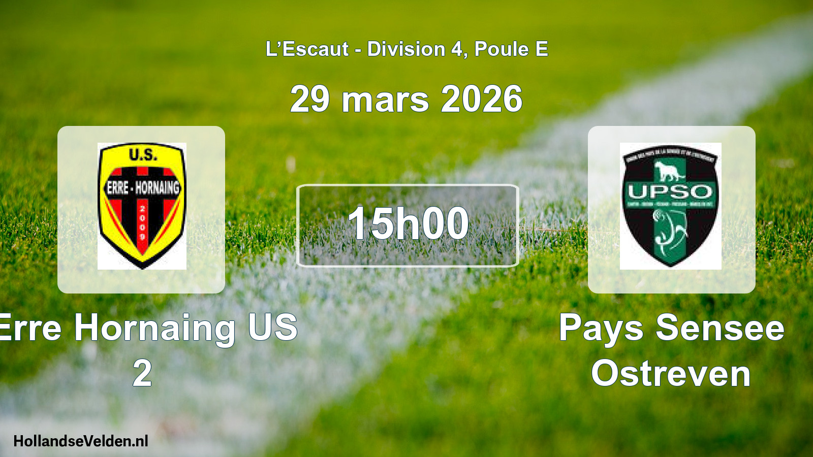 Match programmé: Erre Hornaing US 2 - Pays Sensee Ostreven (29 mars 2026)