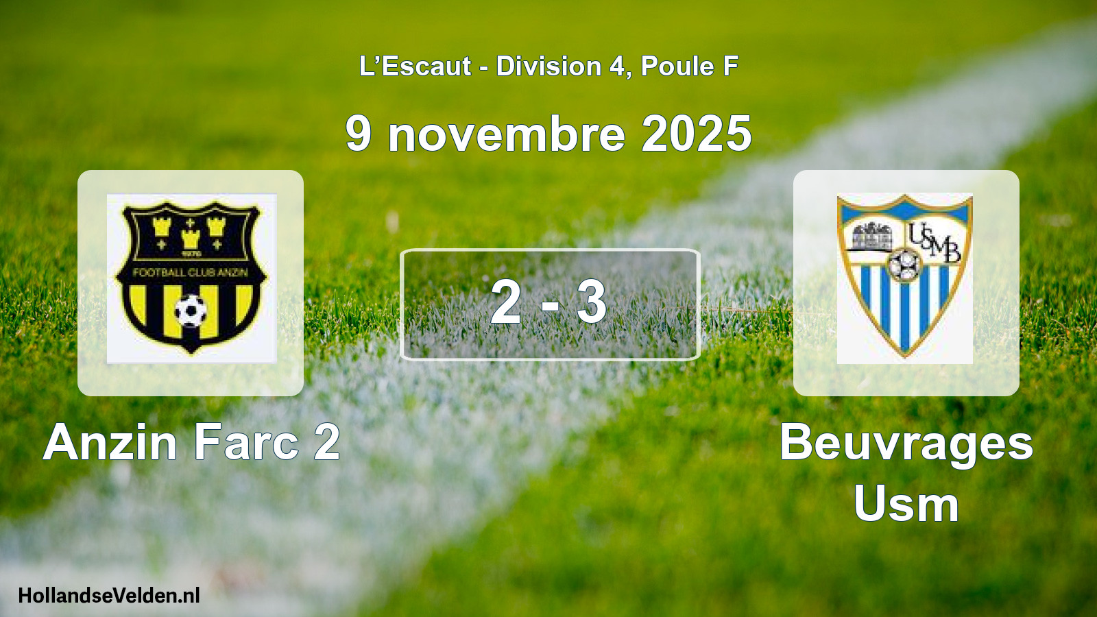 Match joué: Anzin Farc 2 - Beuvrages Usm 2 - 3 (9 novembre 2025)