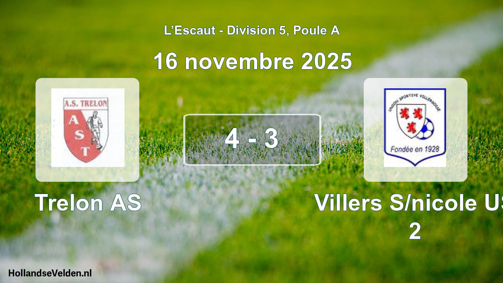 Gespeelde wedstrijd: Trelon AS - Villers S/nicole US 2 4 - 3 (16 november 2025)
