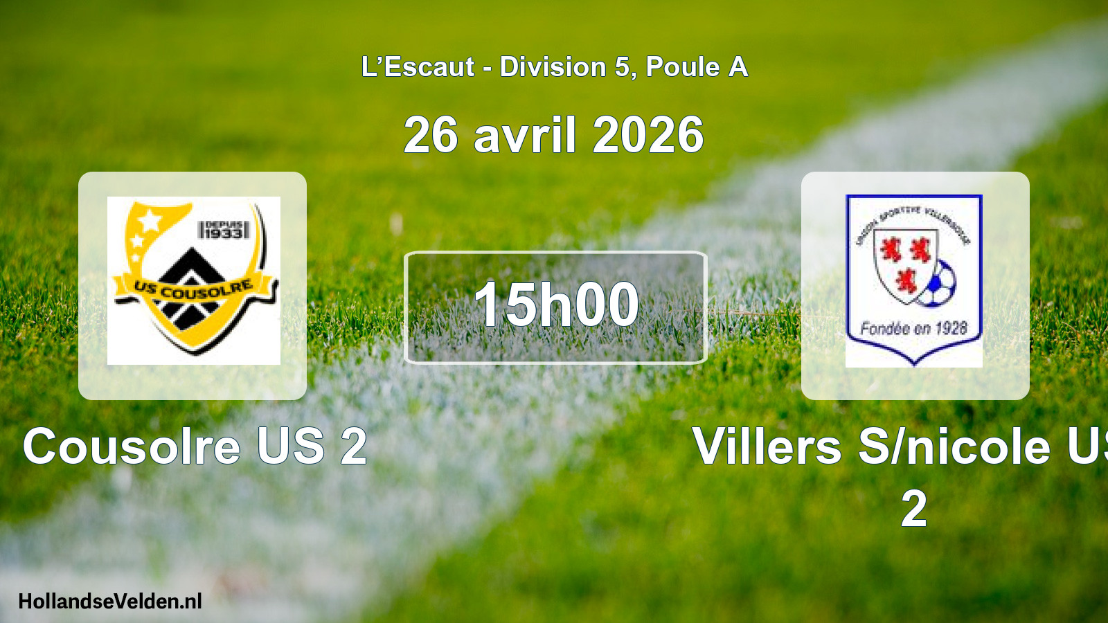 Match programmé: Cousolre US 2 - Villers S/nicole US 2 (26 avril 2026)
