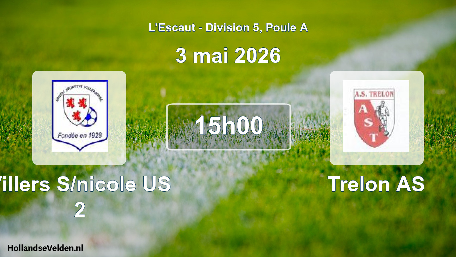 Match programmé: Villers S/nicole US 2 - Trelon AS (3 mai 2026)