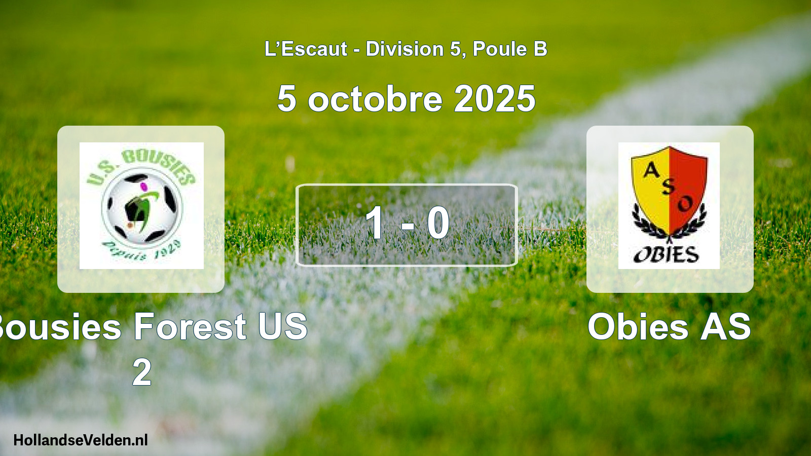 Total number of matches played: Bousies Forest US 2 - Obies AS 1 - 0 (5 October 2025)