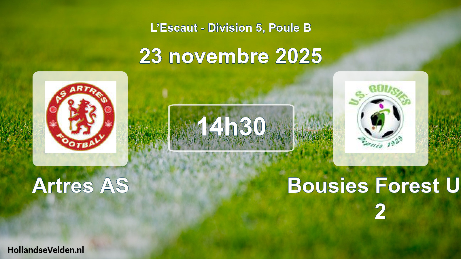 Match programmé: Artres AS - Bousies Forest US 2 (23 novembre 2025)