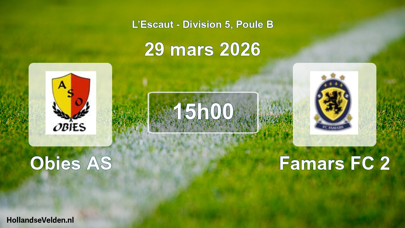 Match programmé: Obies AS - Famars FC 2 (29 mars 2026)