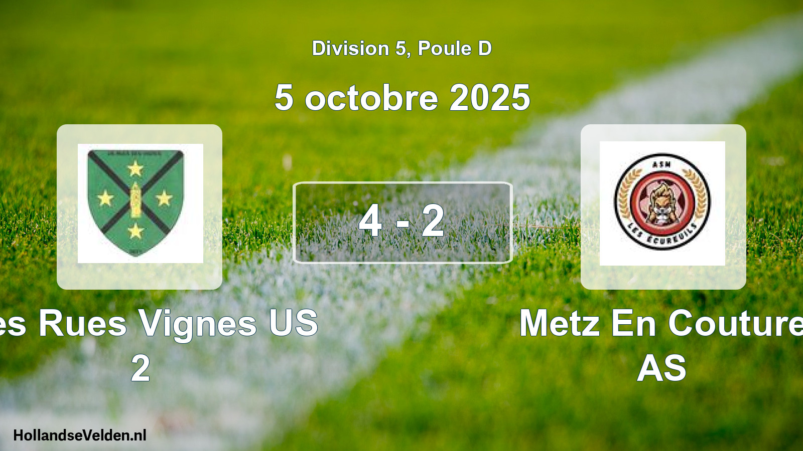 Match joué: Les Rues Vignes US 2 - Metz En Couture AS 4 - 2 (5 octobre 2025)