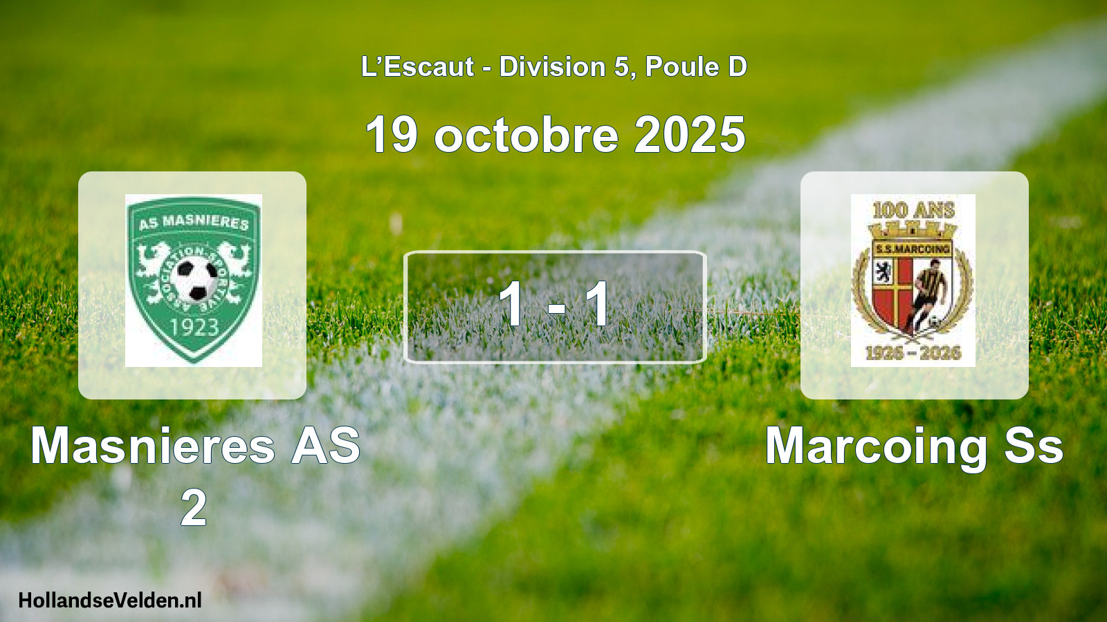 Match joué: Masnieres AS 2 - Marcoing Ss 1 - 1 (19 octobre 2025)