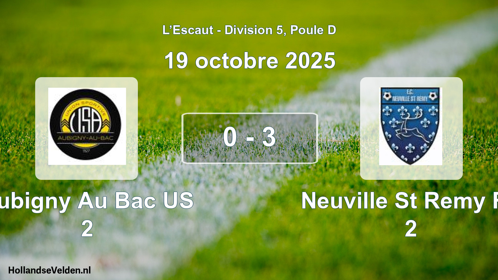 Match joué: Aubigny Au Bac US 2 - Neuville St Remy FC 2 0 - 3 (19 octobre 2025)