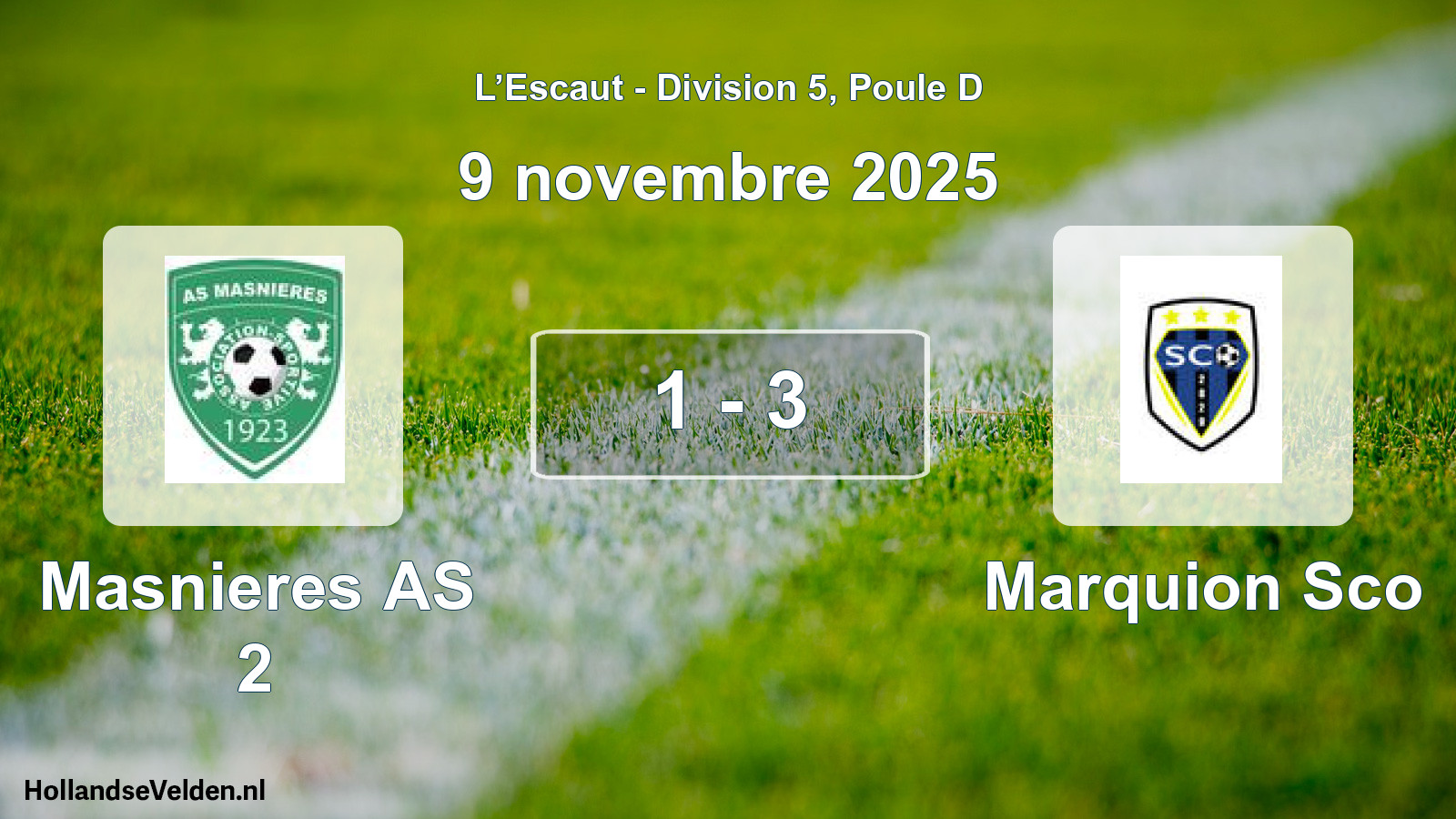 Match joué: Masnieres AS 2 - Marquion Sco 1 - 3 (9 novembre 2025)