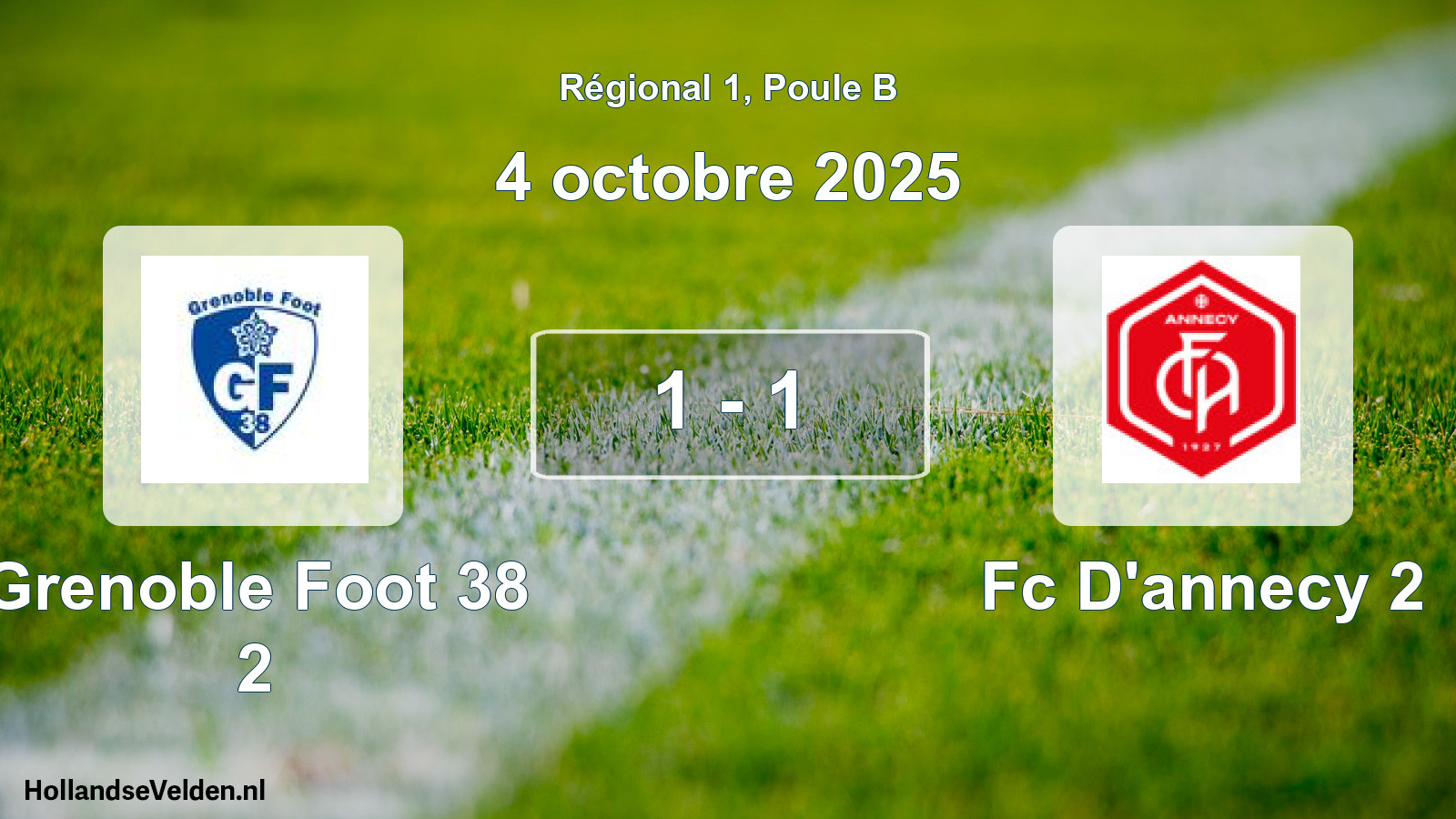 Gespeelde wedstrijd: Grenoble Foot 38 2 - Fc D'annecy 2 1 - 1 (4 octobre 2025)