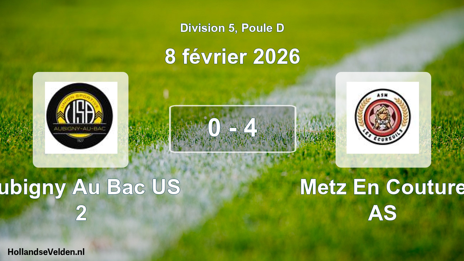 Match joué: Aubigny Au Bac US 2 - Metz En Couture AS 0 - 4 (8 février 2026)