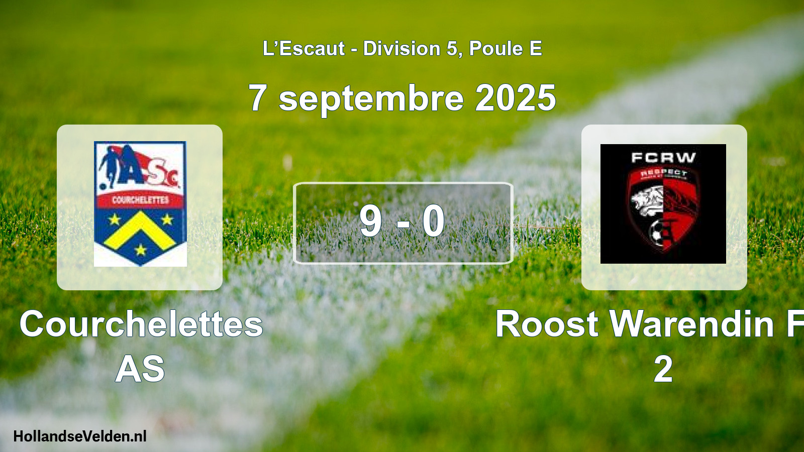 Match joué: Courchelettes AS - Roost Warendin FC 2 9 - 0 (7 septembre 2025)
