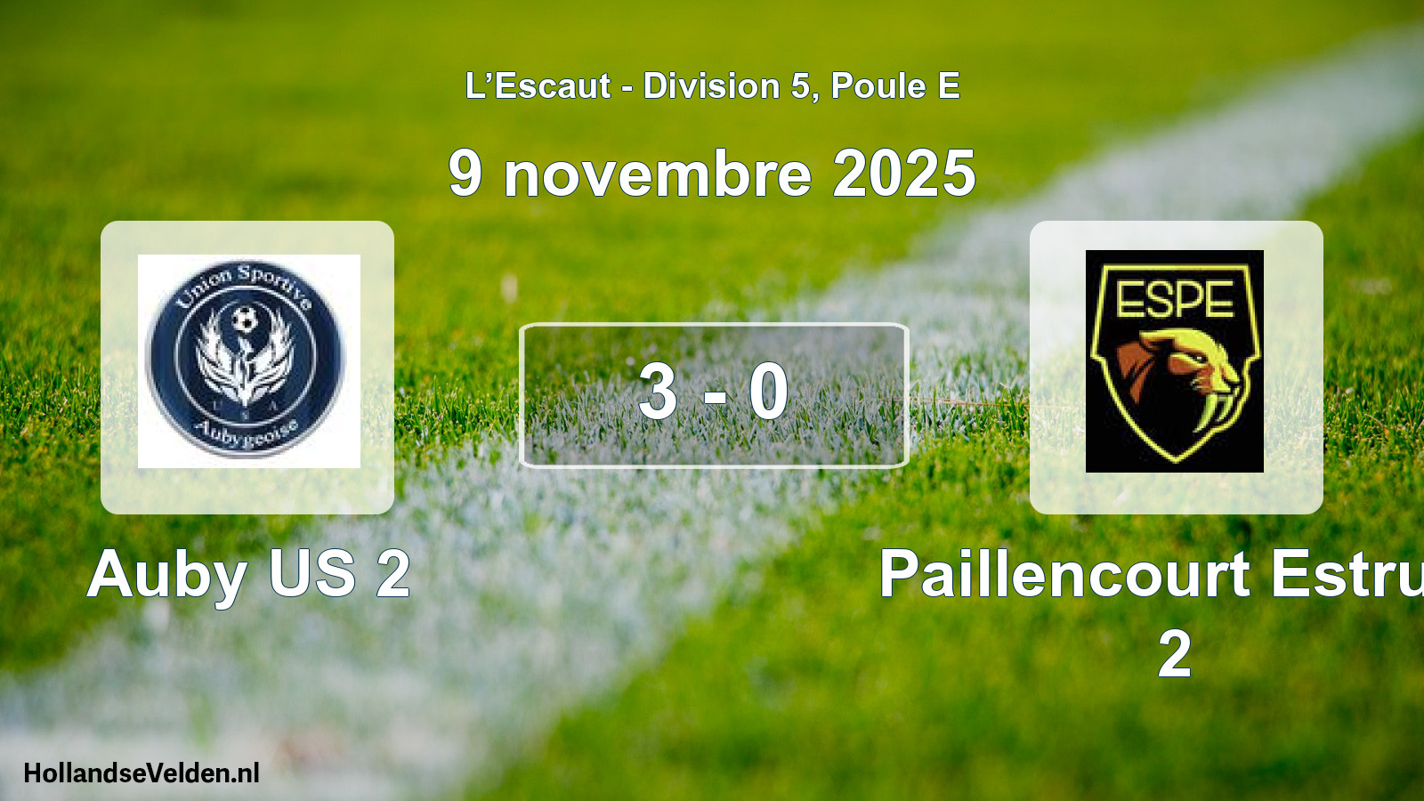 Total number of matches played: Auby US 2 - Paillencourt Estrun 2 3 - 0 (9 November 2025)