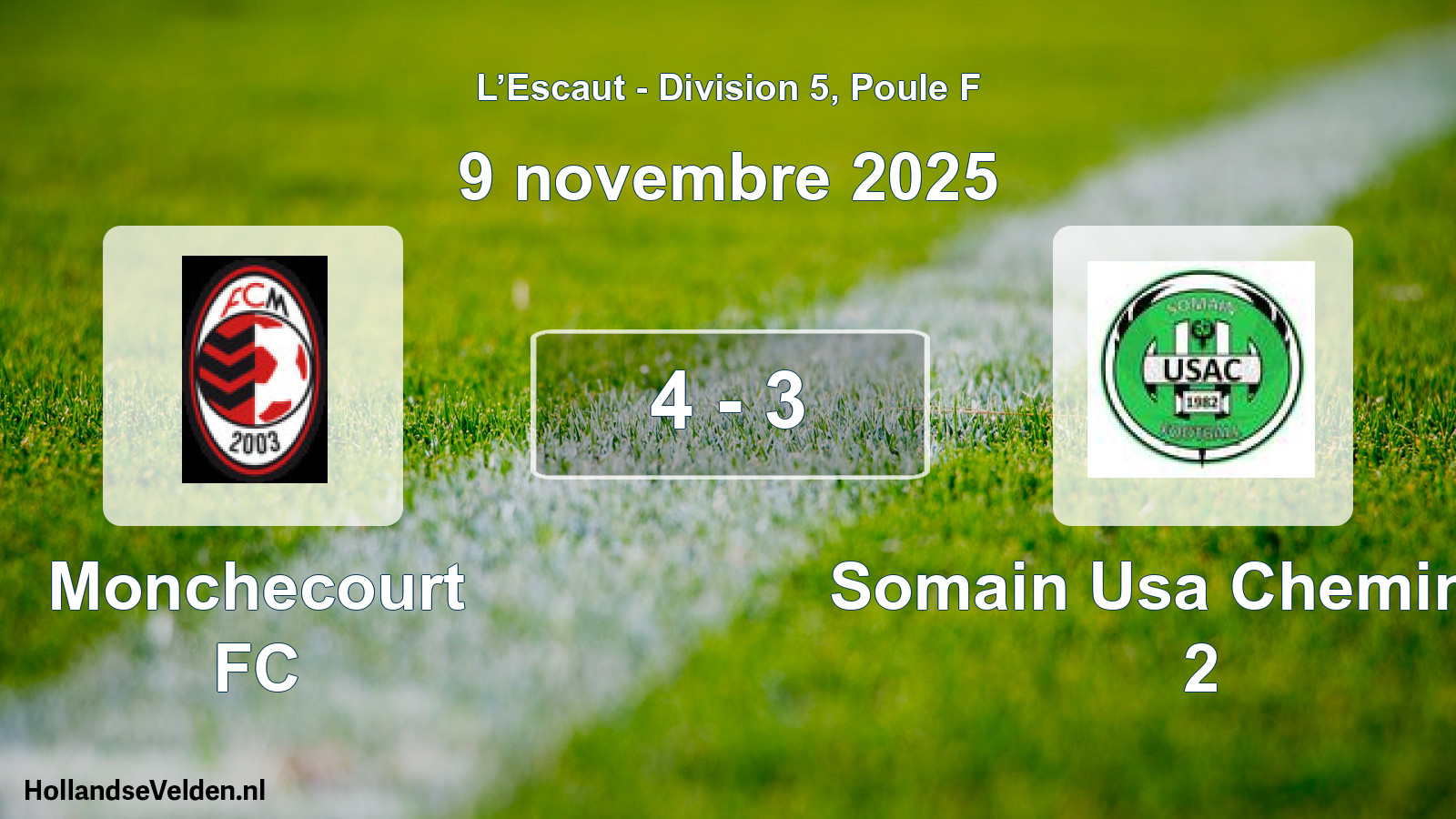 Match joué: Monchecourt FC - Somain Usa Cheminots 2 4 - 3 (9 novembre 2025)