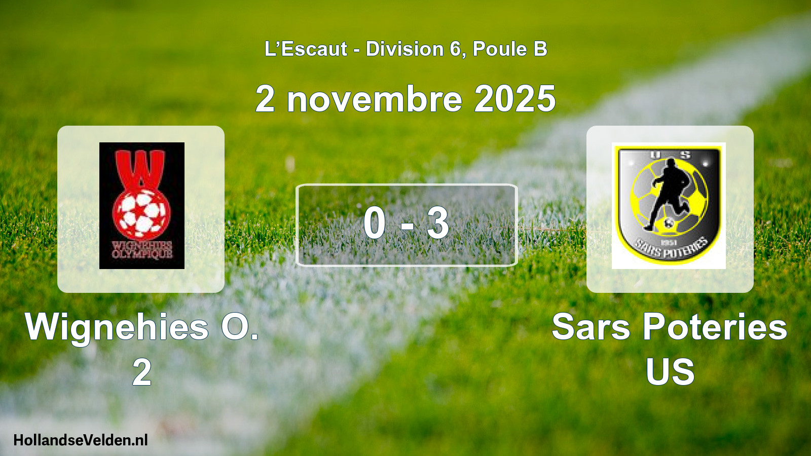 Match joué: Wignehies O. 2 - Sars Poteries US 0 - 3 (2 novembre 2025)