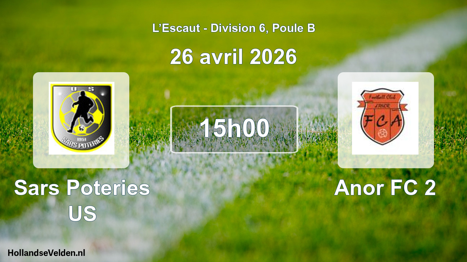 Match programmé: Sars Poteries US - Anor FC 2 (26 avril 2026)