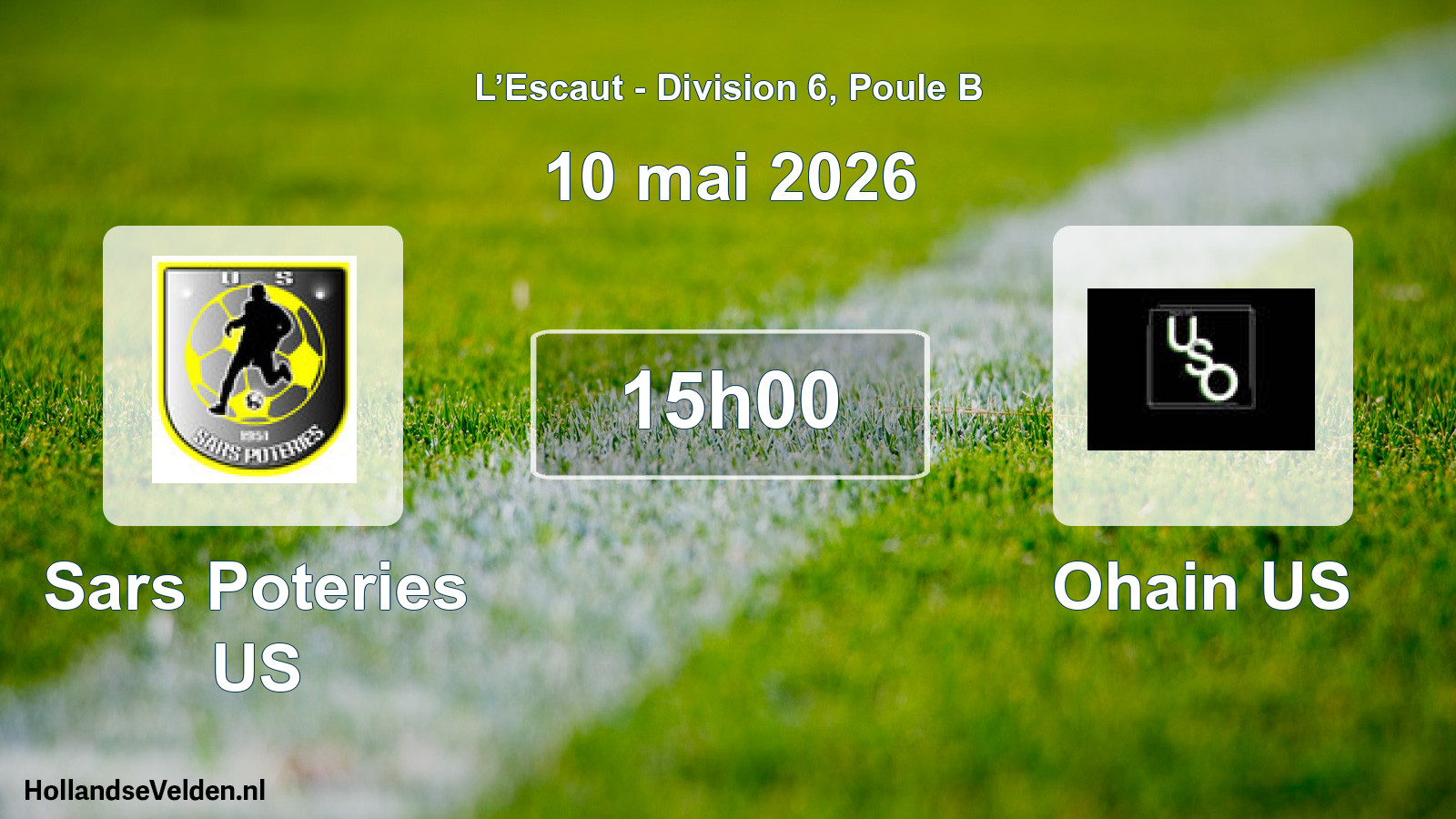 Match programmé: Sars Poteries US - Ohain US (10 mai 2026)