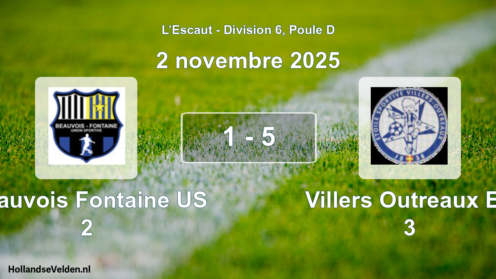 Match joué: Beauvois Fontaine US 2 - Villers Outreaux Es 3 1 - 5 (2 novembre 2025)