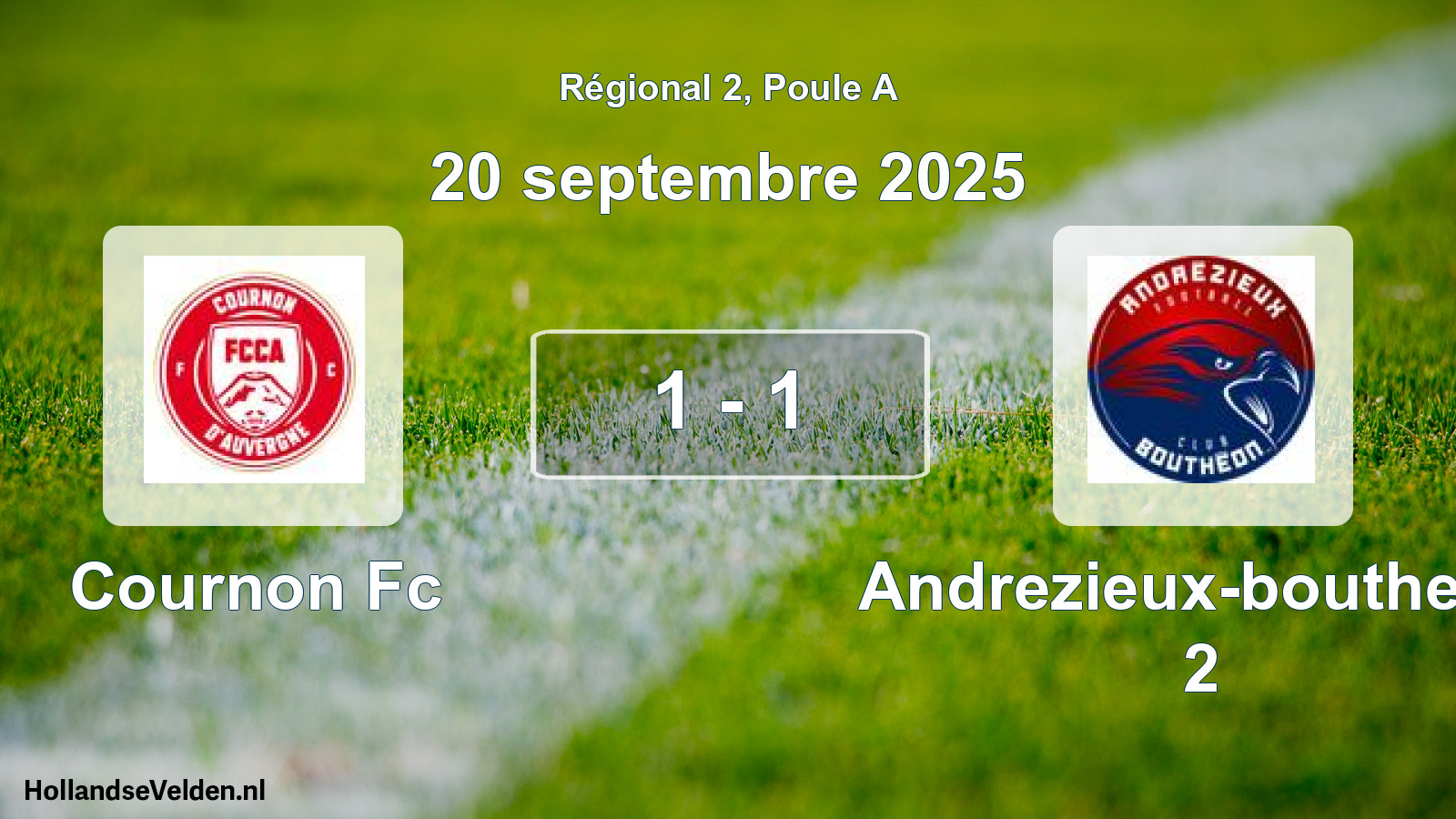 Gespeelde wedstrijd: Cournon Fc - Andrezieux-boutheon 2 1 - 1 (20 septembre 2025)
