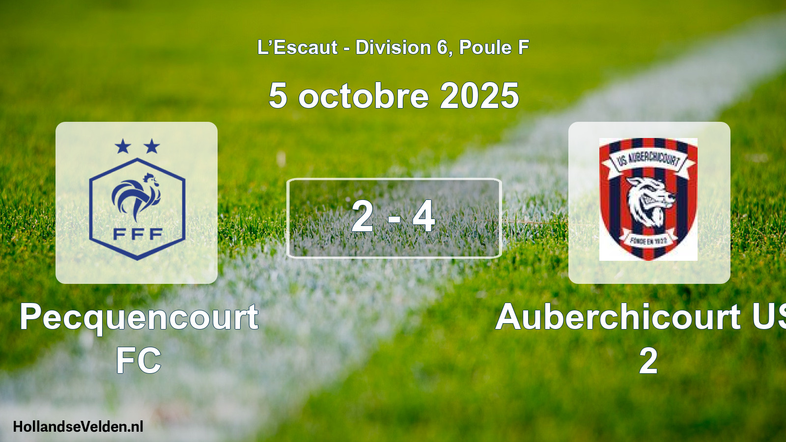 Match joué: Pecquencourt FC - Auberchicourt US 2 2 - 4 (5 octobre 2025)