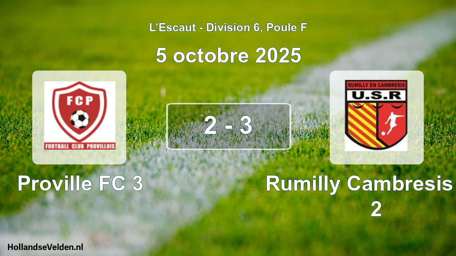 Match joué: Proville FC 3 - Rumilly Cambresis US 2 2 - 3 (5 octobre 2025)