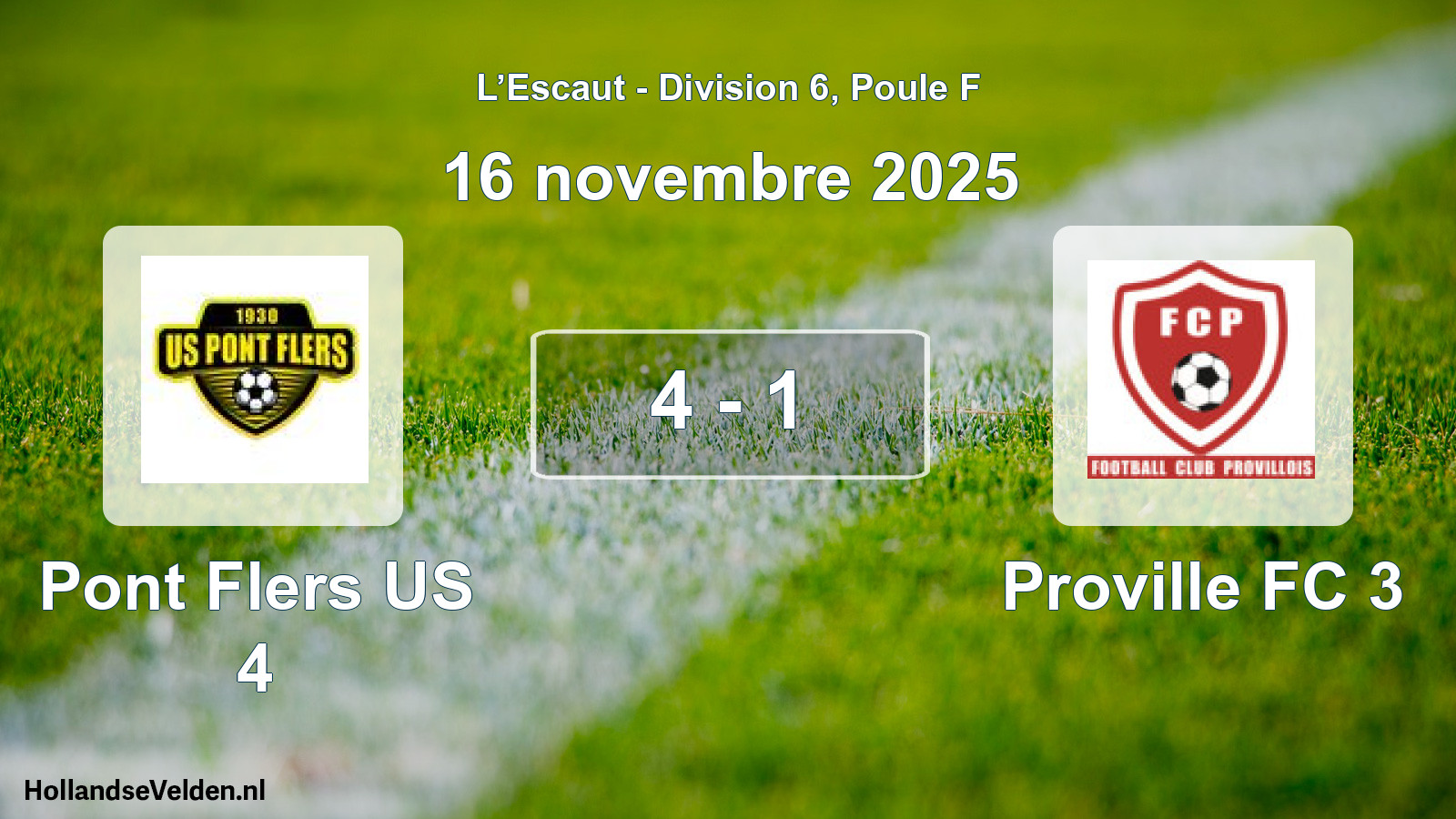 Match joué: Pont Flers US 4 - Proville FC 3 4 - 1 (16 novembre 2025)