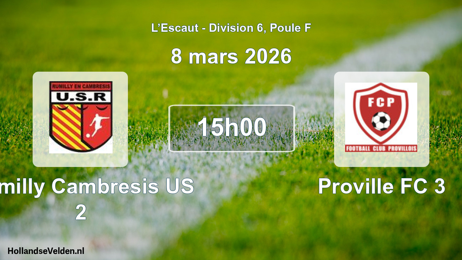 Match programmé: Rumilly Cambresis US 2 - Proville FC 3 (8 mars 2026)