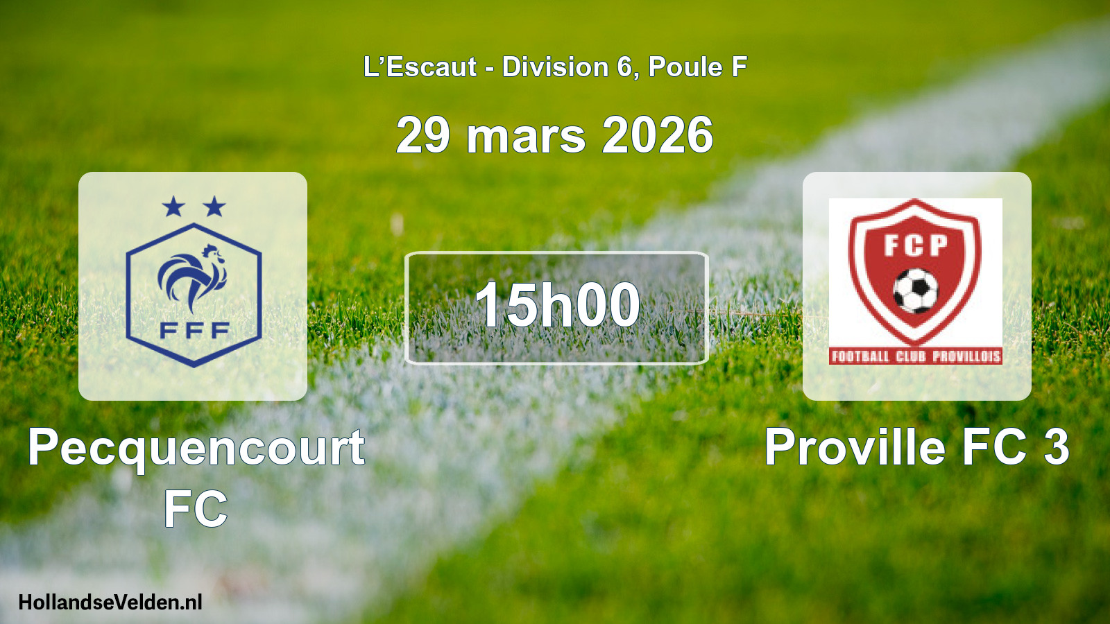 Match programmé: Pecquencourt FC - Proville FC 3 (29 mars 2026)