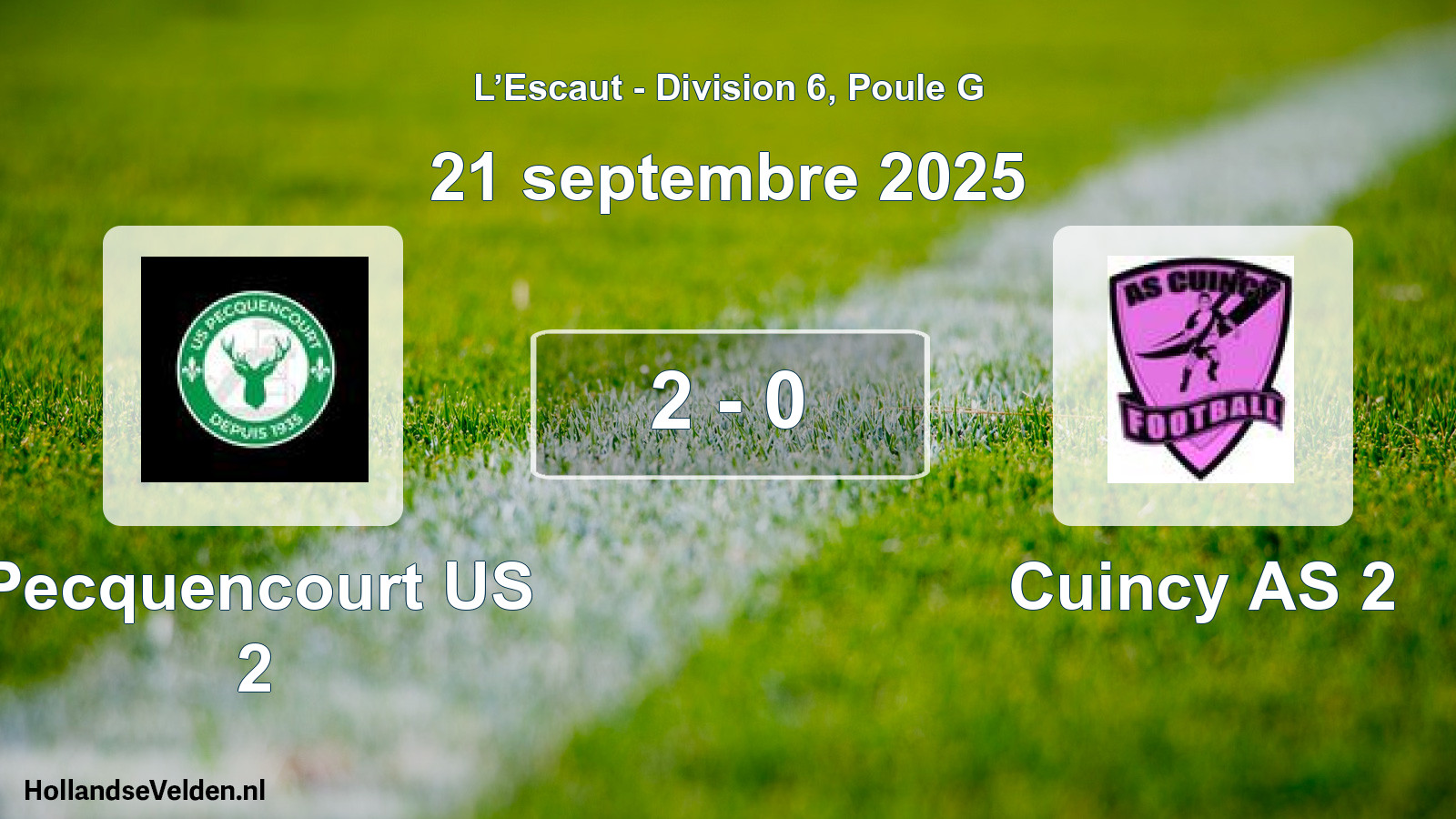Match joué: Pecquencourt US 2 - Cuincy AS 2 2 - 0 (21 septembre 2025)