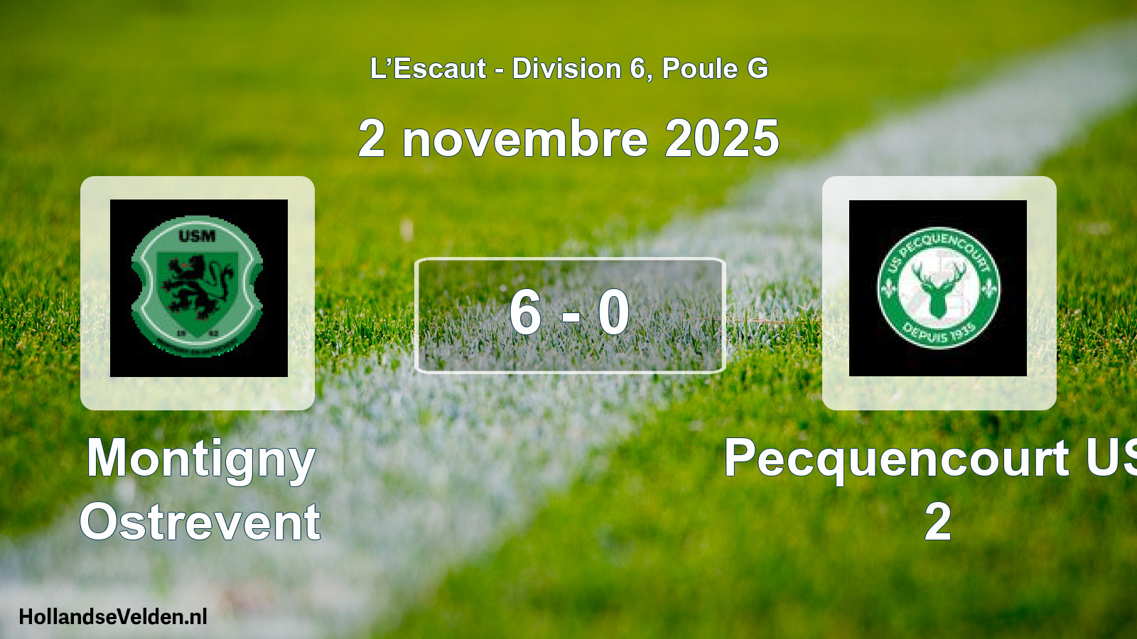 Match joué: Montigny Ostrevent - Pecquencourt US 2 6 - 0 (2 novembre 2025)