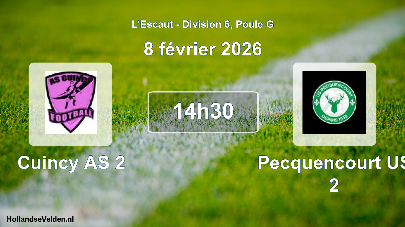 Match programmé: Cuincy AS 2 - Pecquencourt US 2 (8 février 2026)