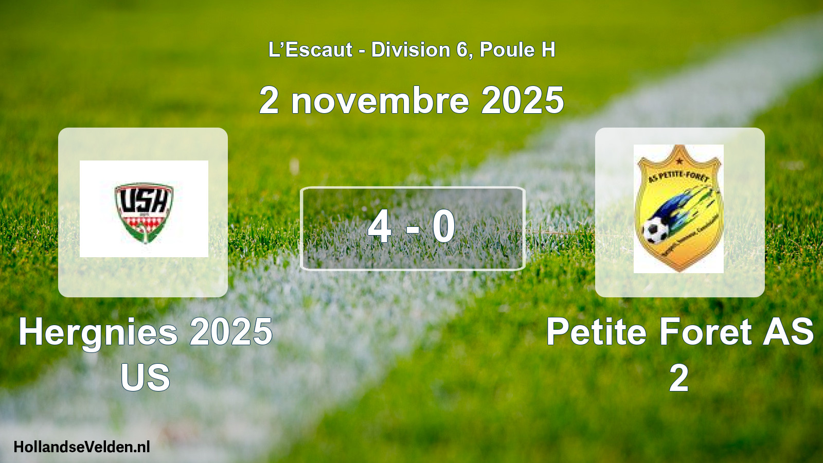 Match joué: Hergnies 2025 US - Petite Foret AS 2 4 - 0 (2 novembre 2025)