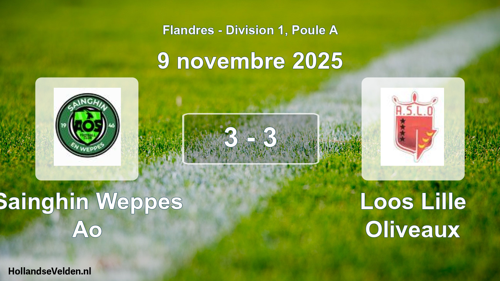 Gespeelde wedstrijd: Sainghin Weppes Ao - Loos Lille Oliveaux 3 - 3 (9 november 2025)