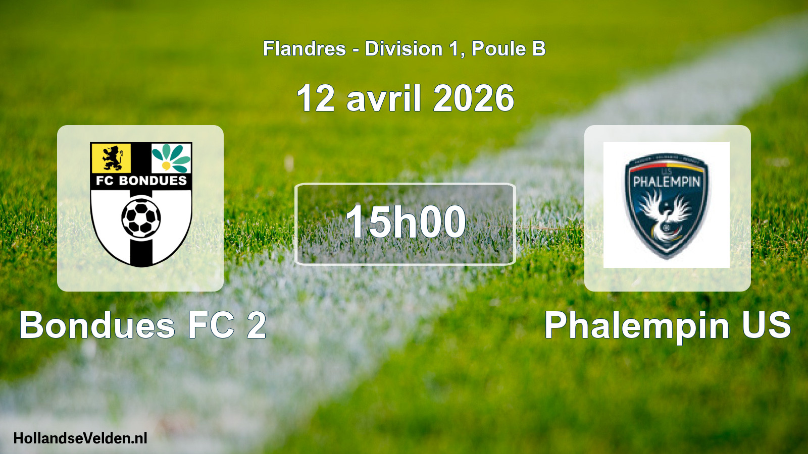Match programmé: Bondues FC 2 - Phalempin US (12 avril 2026)