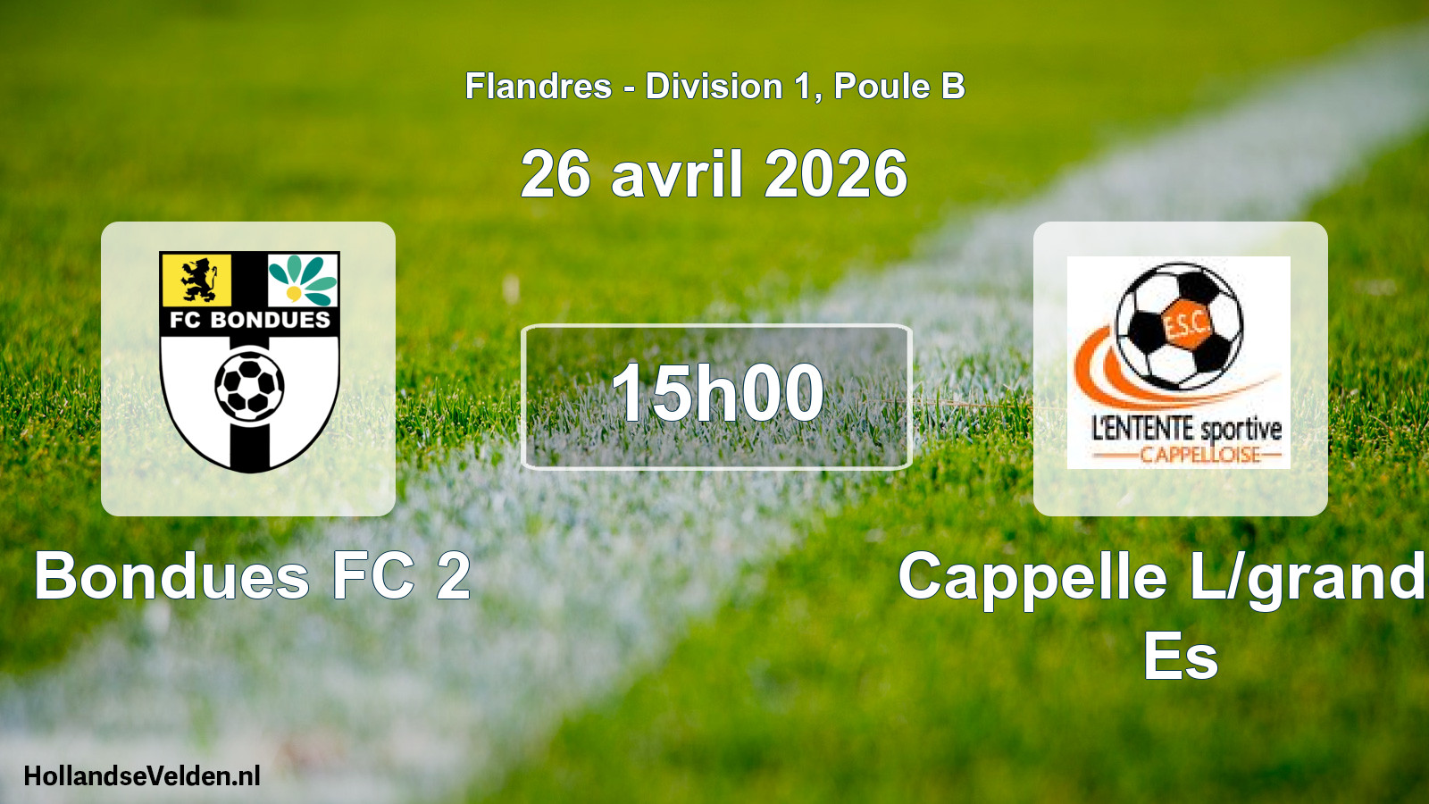 Match programmé: Bondues FC 2 - Cappelle L/grande Es (26 avril 2026)