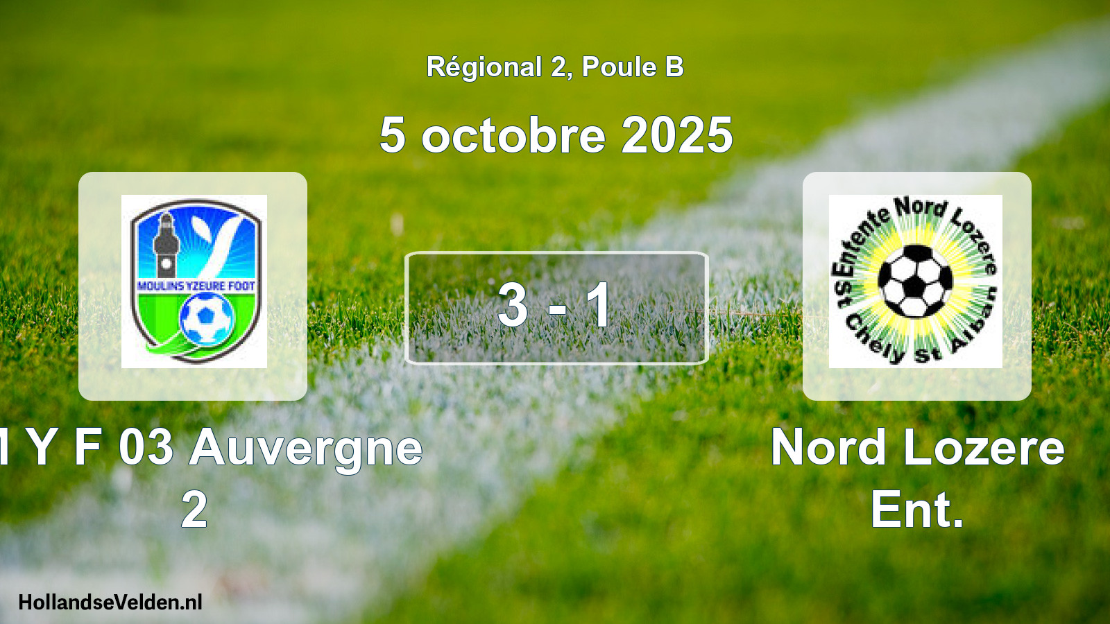 Gespeelde wedstrijd: M Y F 03 Auvergne 2 - Nord Lozere Ent. 3 - 1 (5 octobre 2025)