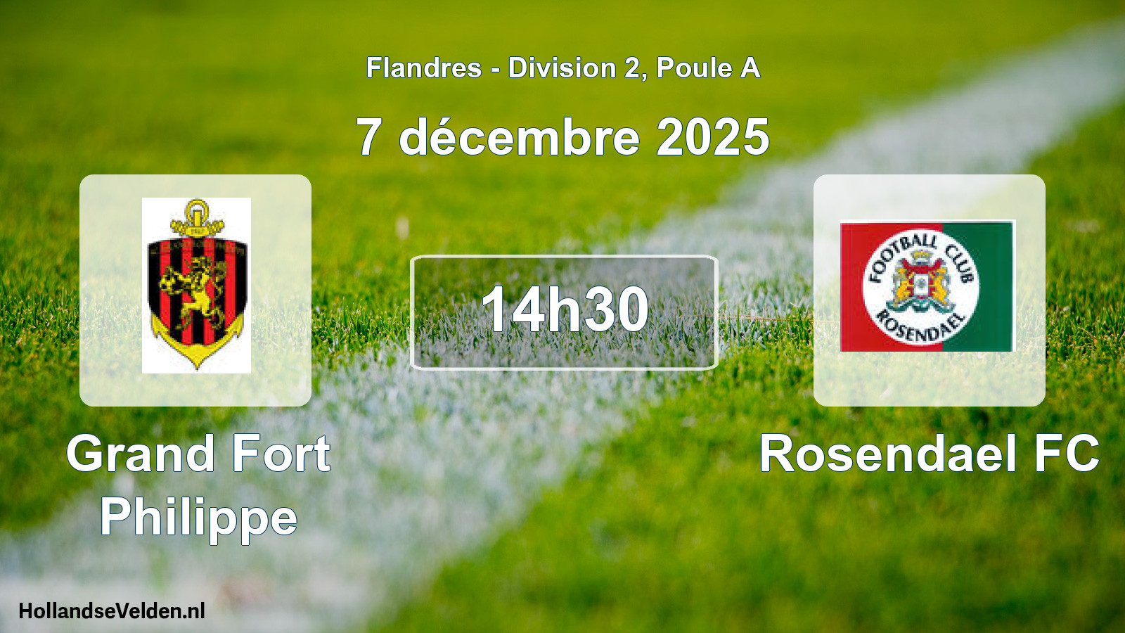 Match programmé: Grand Fort Philippe - Rosendael FC (7 décembre 2025)
