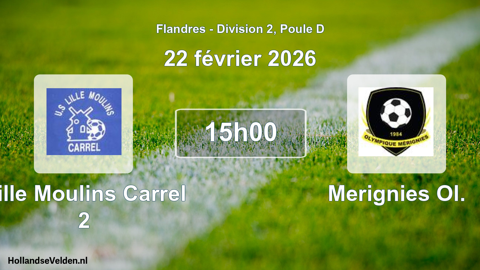 Match programmé: Lille Moulins Carrel 2 - Merignies Ol. (22 février 2026)