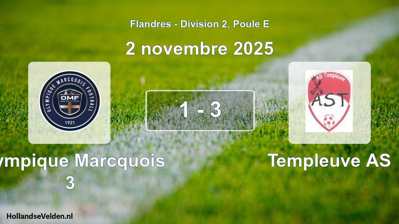 Total number of matches played: Olympique Marcquois 3 - Templeuve AS 1 - 3 (2 November 2025)