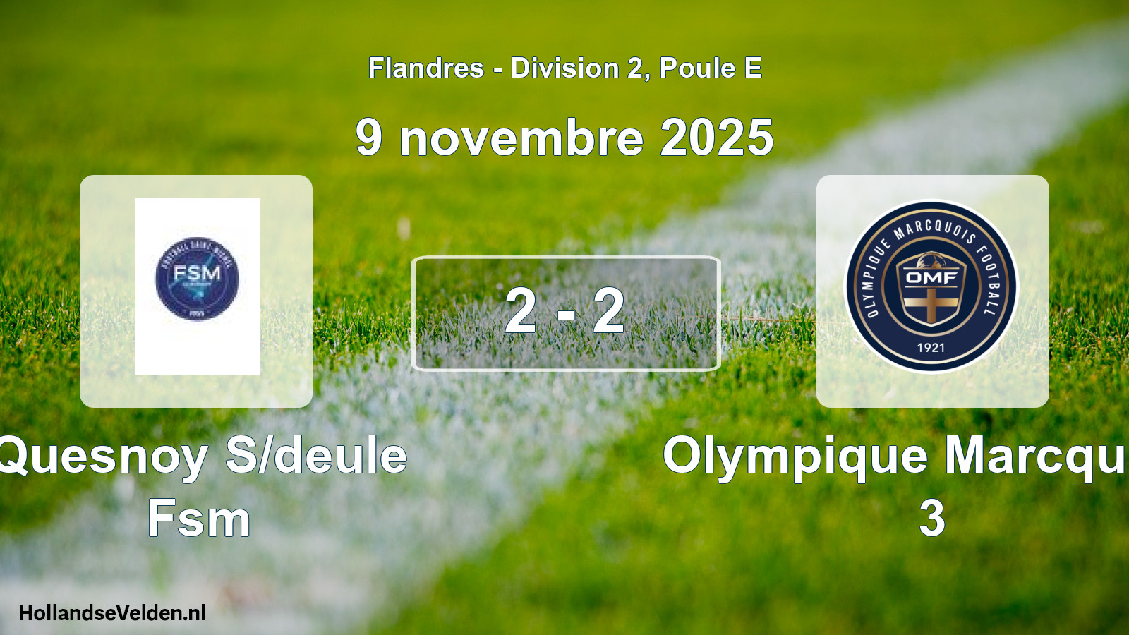 Total number of matches played: Quesnoy S/deule Fsm - Olympique Marcquois 3 2 - 2 (9 November 2025)