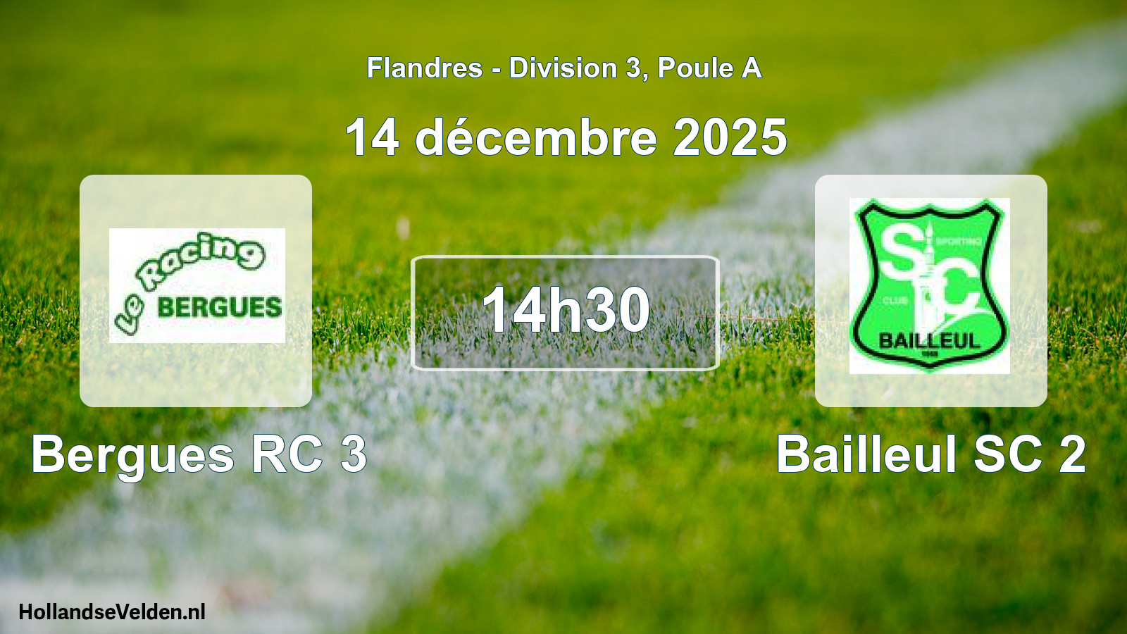 Match programmé: Bergues RC 3 - Bailleul SC 2 (14 décembre 2025)