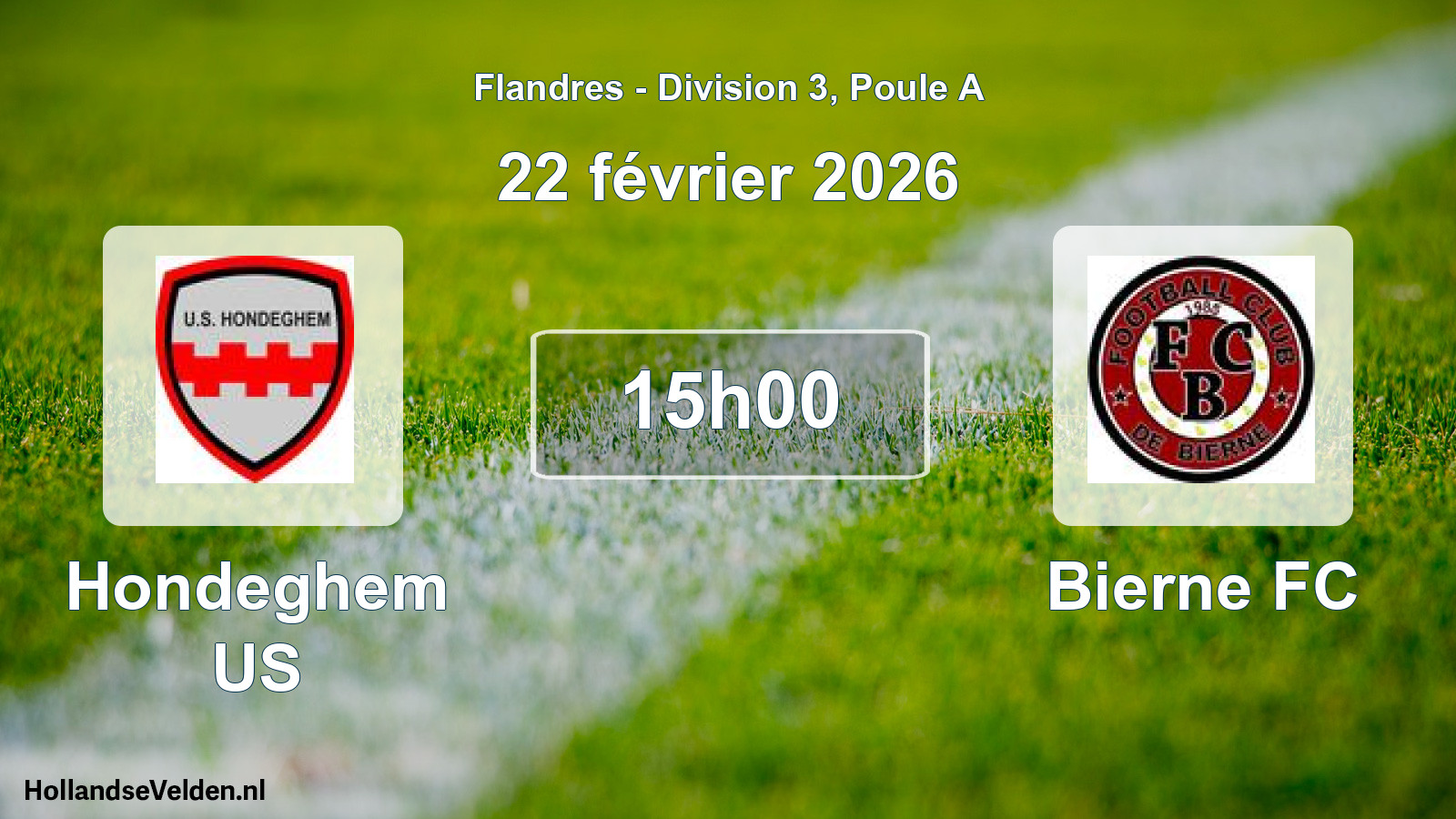 Match programmé: Hondeghem US - Bierne FC (22 février 2026)