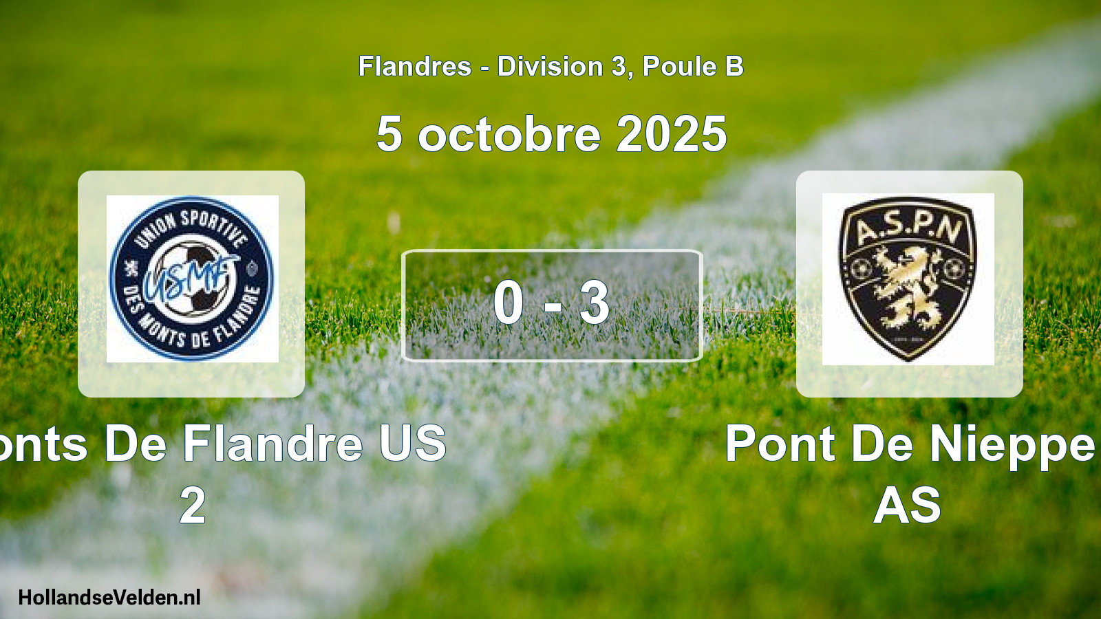 Match joué: Monts De Flandre US 2 - Pont De Nieppe AS 0 - 3 (5 octobre 2025)