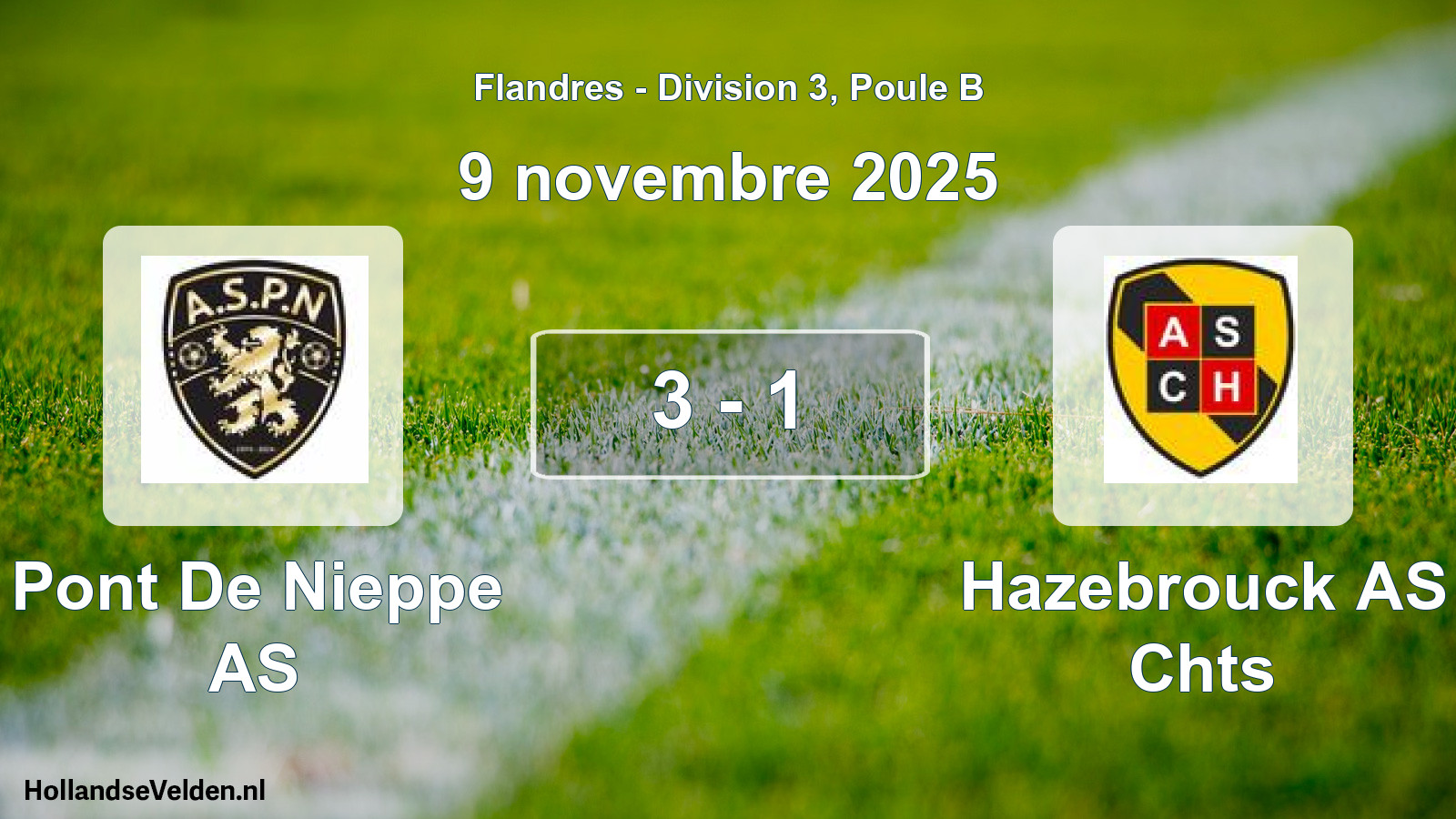 Gespeelde wedstrijd: Pont De Nieppe AS - Hazebrouck AS Chts 3 - 1 (9 november 2025)