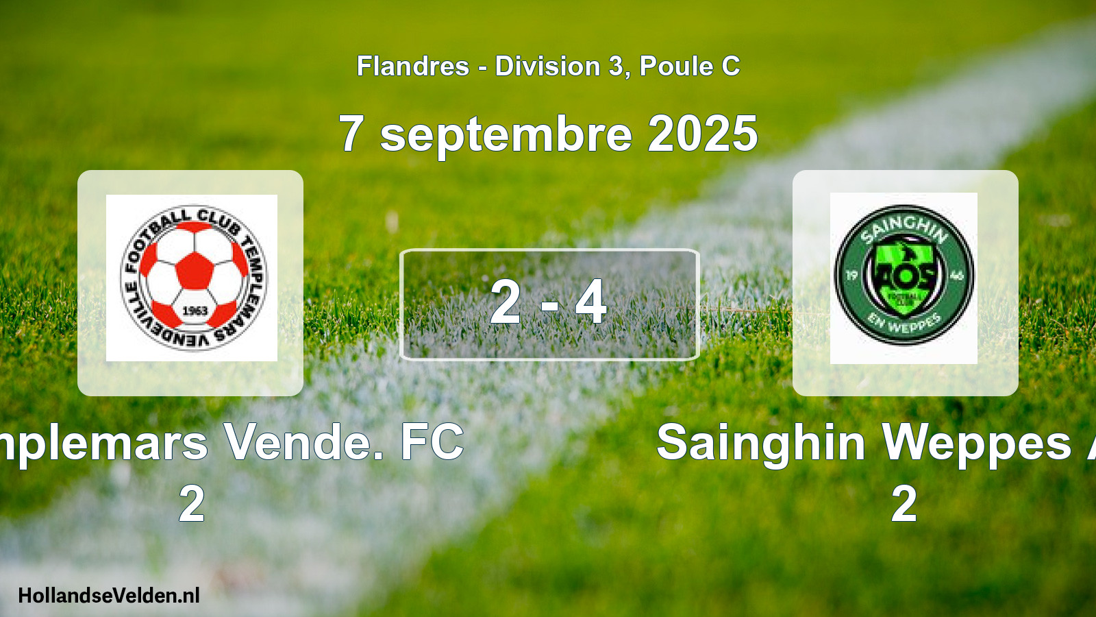 Match joué: Templemars Vende. FC 2 - Sainghin Weppes Ao 2 2 - 4 (7 septembre 2025)